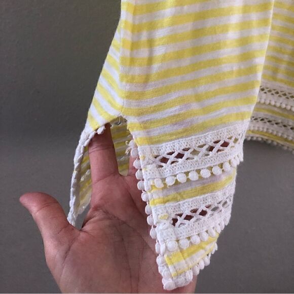 Talbots cotton blend yellow and white striped lattice lace V neck 2X tee shirt - Picture 4 of 7
